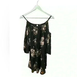 Xhilaration Off-the-Shoulder Black Floral Chiffon Dress XS